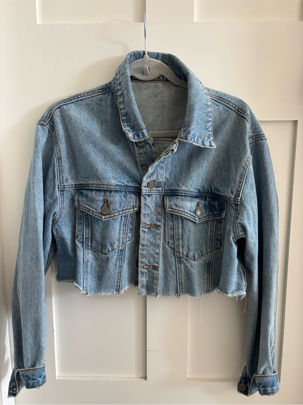 Light Blue Cropped Denim Jacket - Women